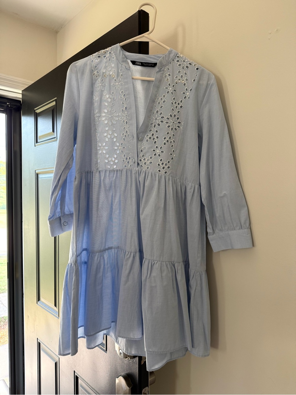 Zara Women’s Light Blue Eyelet Tiered Dress